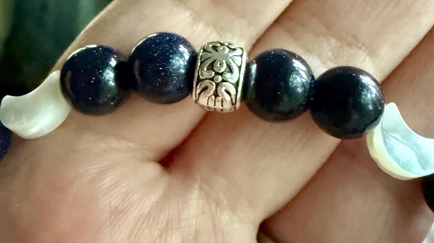 Blue Sandstone and Crescent Moon Nyx Devotional Beaded Bracelet.