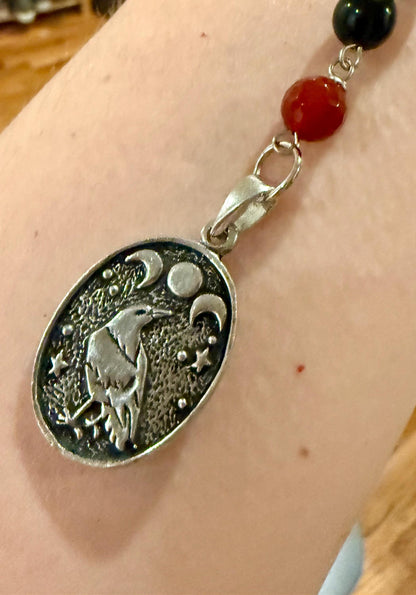 Witch’s Rosary with Carnelian, Obsidian, and Raven Charm.