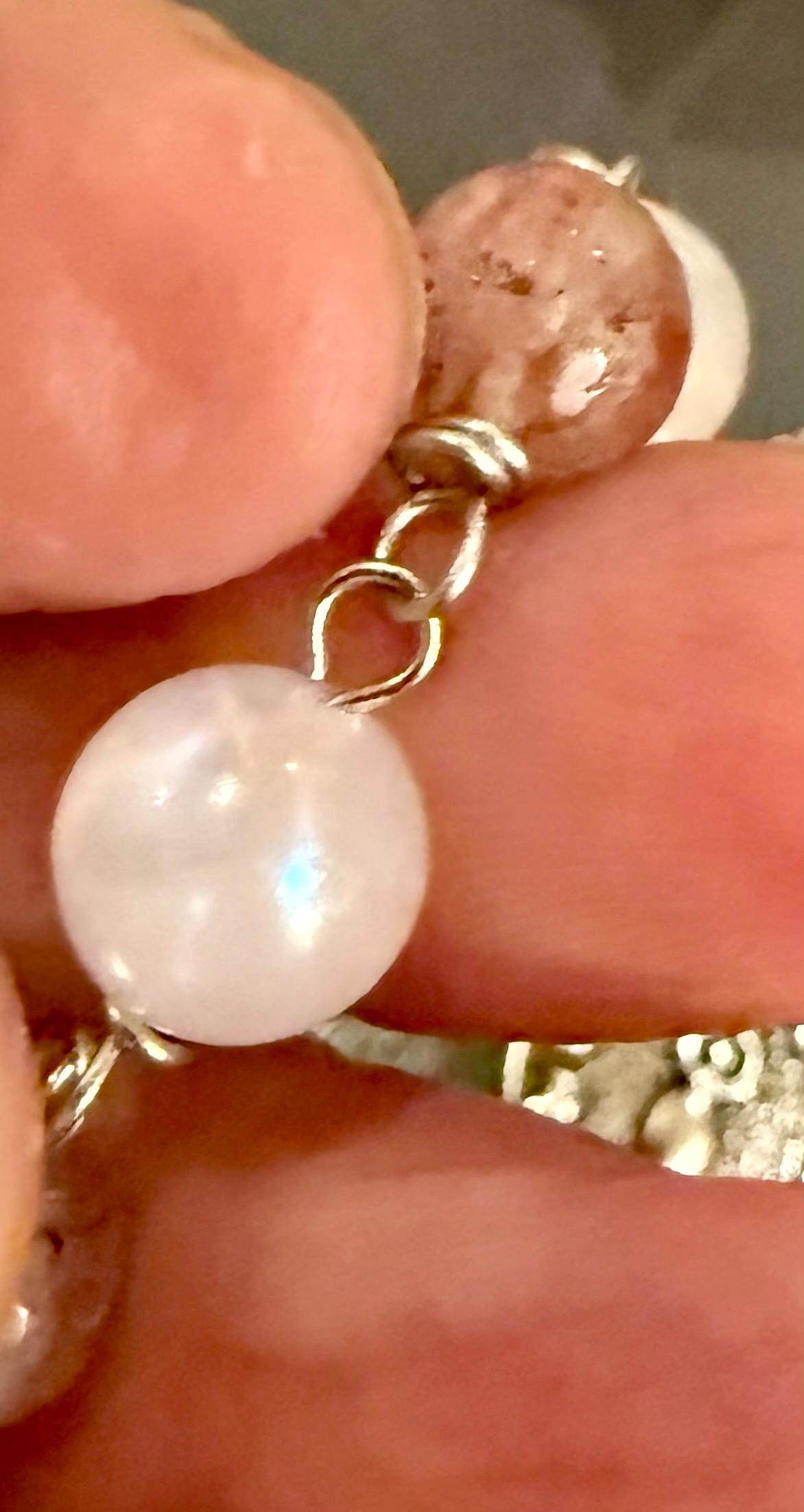 Handmade Lepidolite Pendulum with Stawberry Quartz, Moonstone Beads, and Moon Goddess Charm.