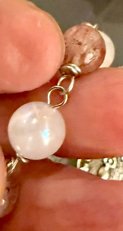 Handmade Lepidolite Pendulum with Stawberry Quartz, Moonstone Beads, and Moon Goddess Charm.