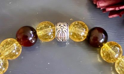 Leo Zodiac Charm Bracelet with Citrine and Red Tiger’s Eye Beads.