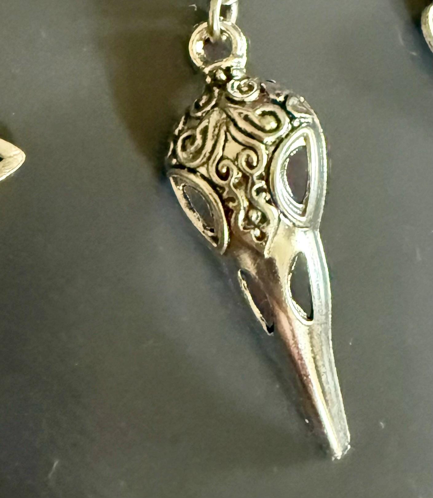 Witchy Car Charm Accessory:  Carnelian, Obsidian Beads with Crow Skull, Witch’s Knot, and Key Charms.