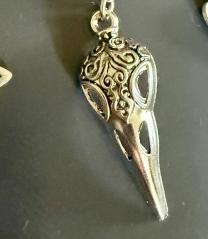 Witchy Car Charm Accessory:  Carnelian, Obsidian Beads with Crow Skull, Witch’s Knot, and Key Charms.