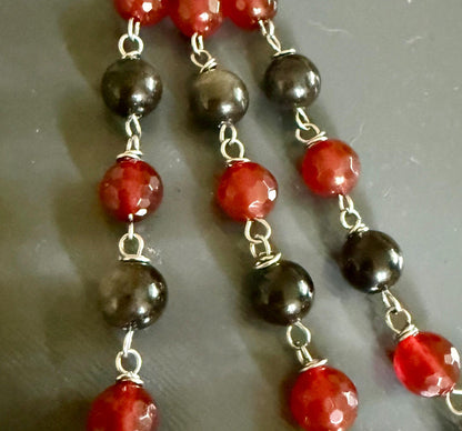 Witchy Car Charm Accessory:  Carnelian, Obsidian Beads with Crow Skull, Witch’s Knot, and Key Charms.