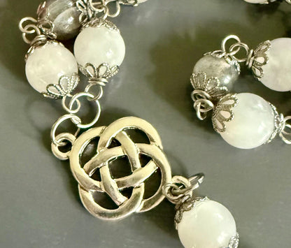 Labradorite Moonstone Witch’s Rosary:  Witch’s Knot Charm.