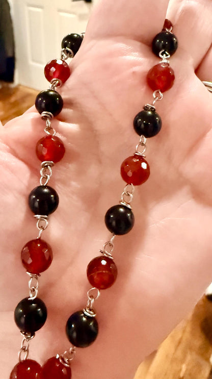 Witch’s Rosary with Carnelian, Obsidian, and Raven Charm.