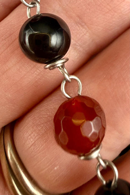 Lilith Sigil Witch’s  Rosary with Carnelian, Obsidian, Owl, and Snake Charm.