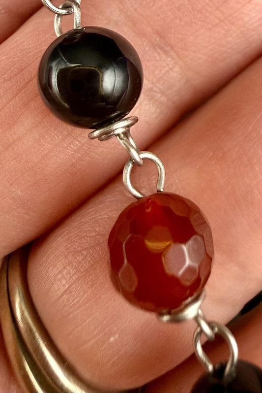 Lilith Sigil Witch’s  Rosary with Carnelian, Obsidian, Owl, and Snake Charm.