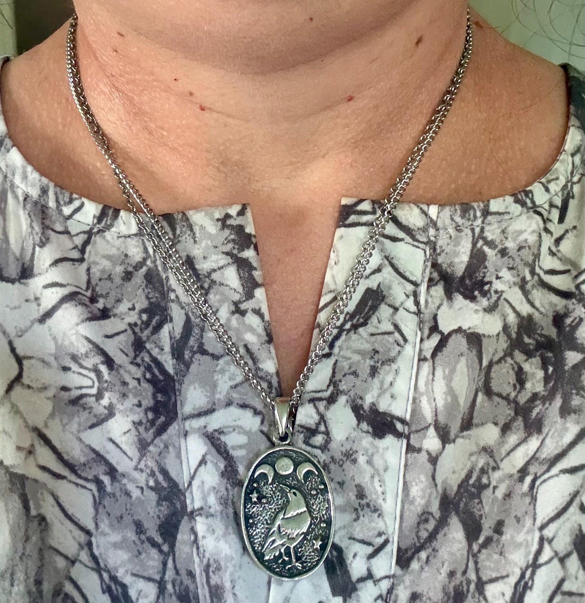 Raven’s Moon Pewter Pendant Chain Necklace.