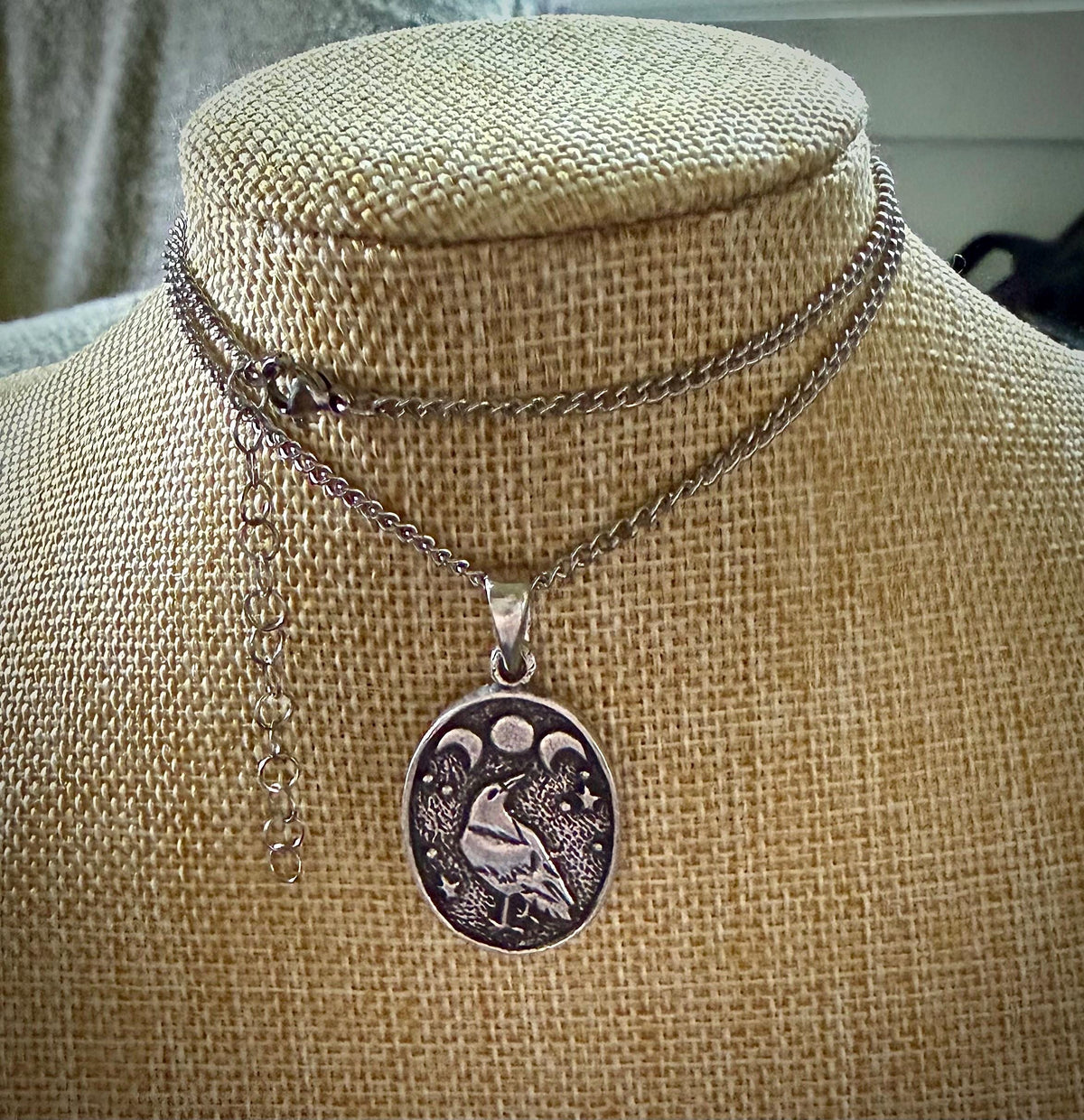 Raven’s Moon Pewter Pendant Chain Necklace.