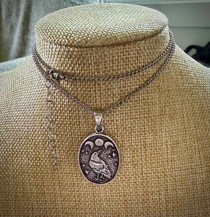 Raven’s Moon Pewter Pendant Chain Necklace.