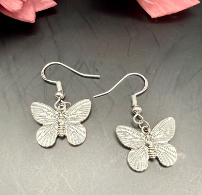 Silver Butterfly Earrings with Sterling Silver Hooks.