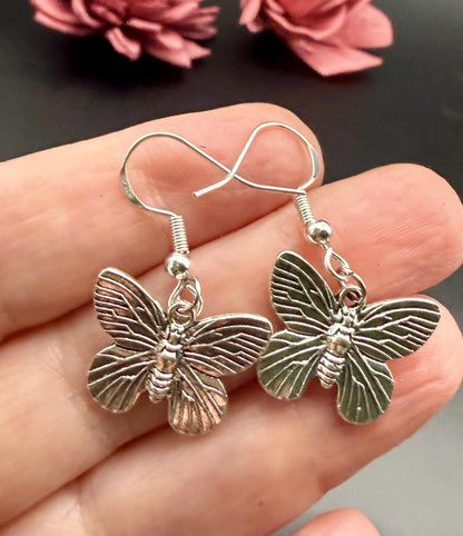 Silver Butterfly Earrings with Sterling Silver Hooks.