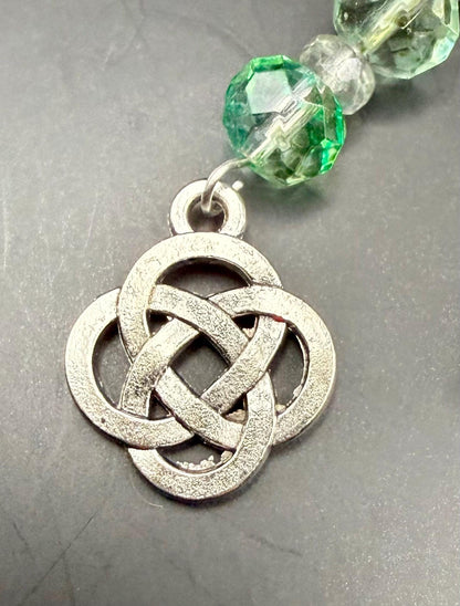 Witch Engraved Key Chain Bag Charm with Iridescent Glass Beads and Witchy Charms.