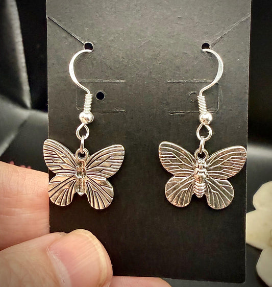 Silver Butterfly Earrings with Sterling Silver Hooks.