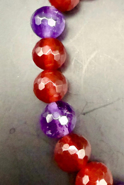 Virgo Zodiac Charm Bracelet with Carnelian and Amethyst Beads.