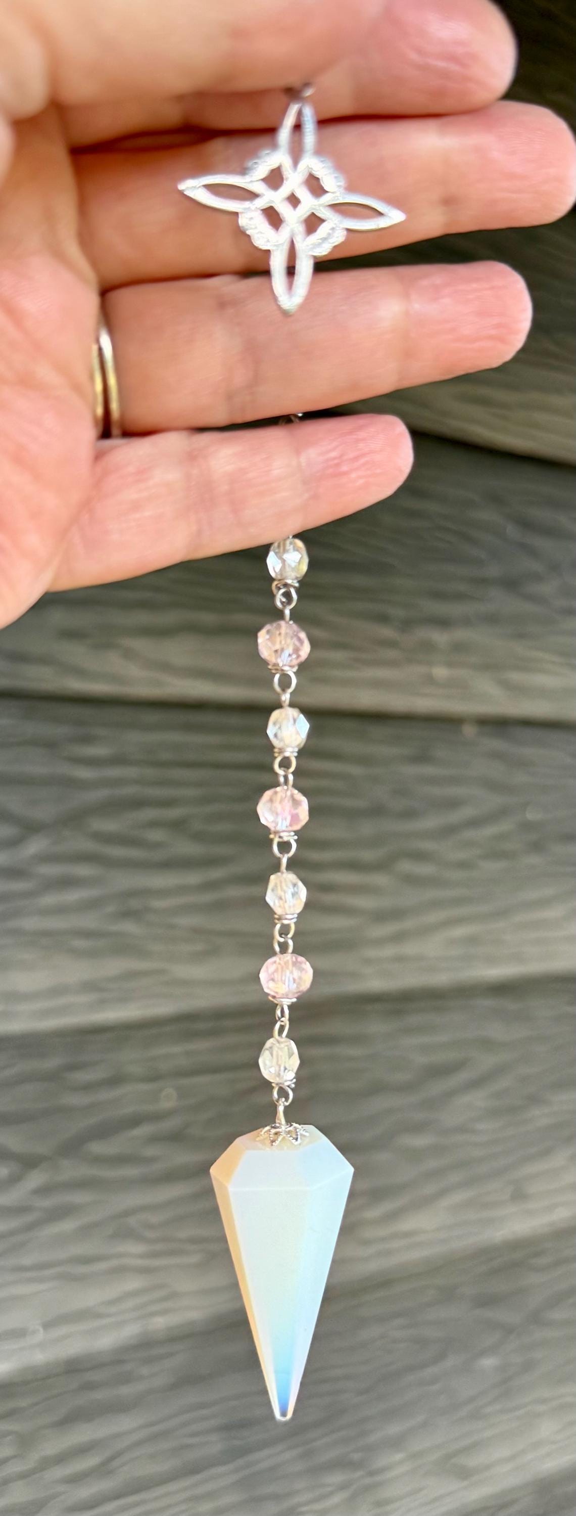 Opalite Handmade Pendulum with Crystal Glass Beads.