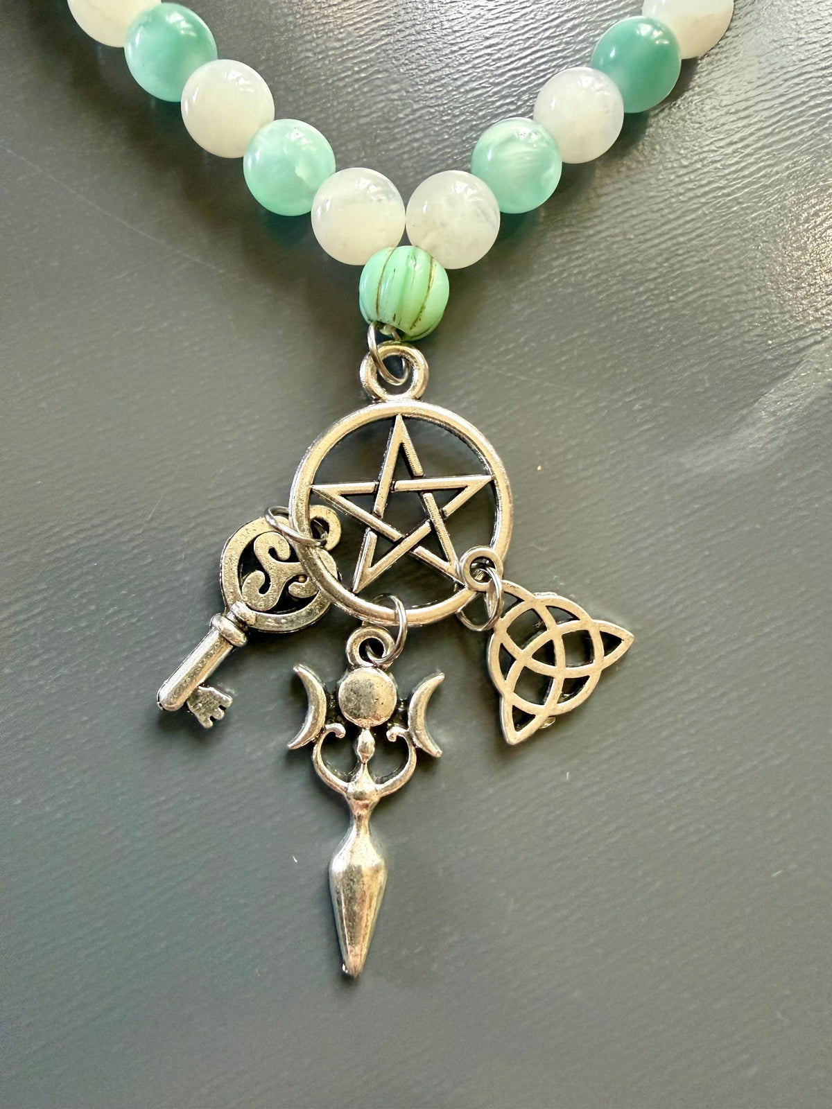Mala Inspired Witch or Pagan Prayer Beads with Angelite and Moonstone.