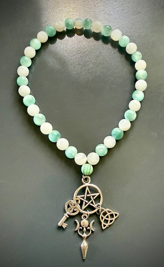 Mala Inspired Witch or Pagan Prayer Beads with Angelite and Moonstone.