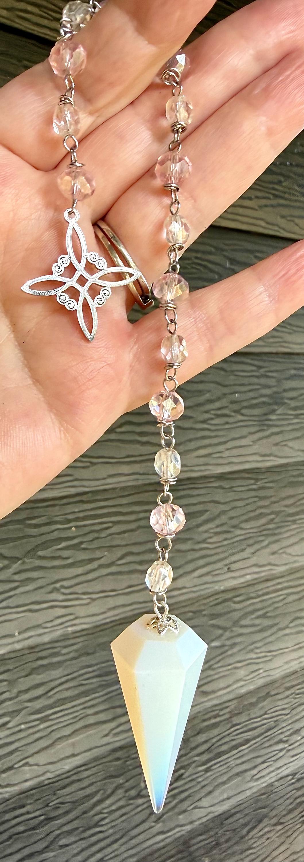 Opalite Handmade Pendulum with Crystal Glass Beads.