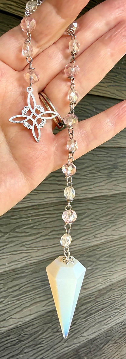 Opalite Handmade Pendulum with Crystal Glass Beads.