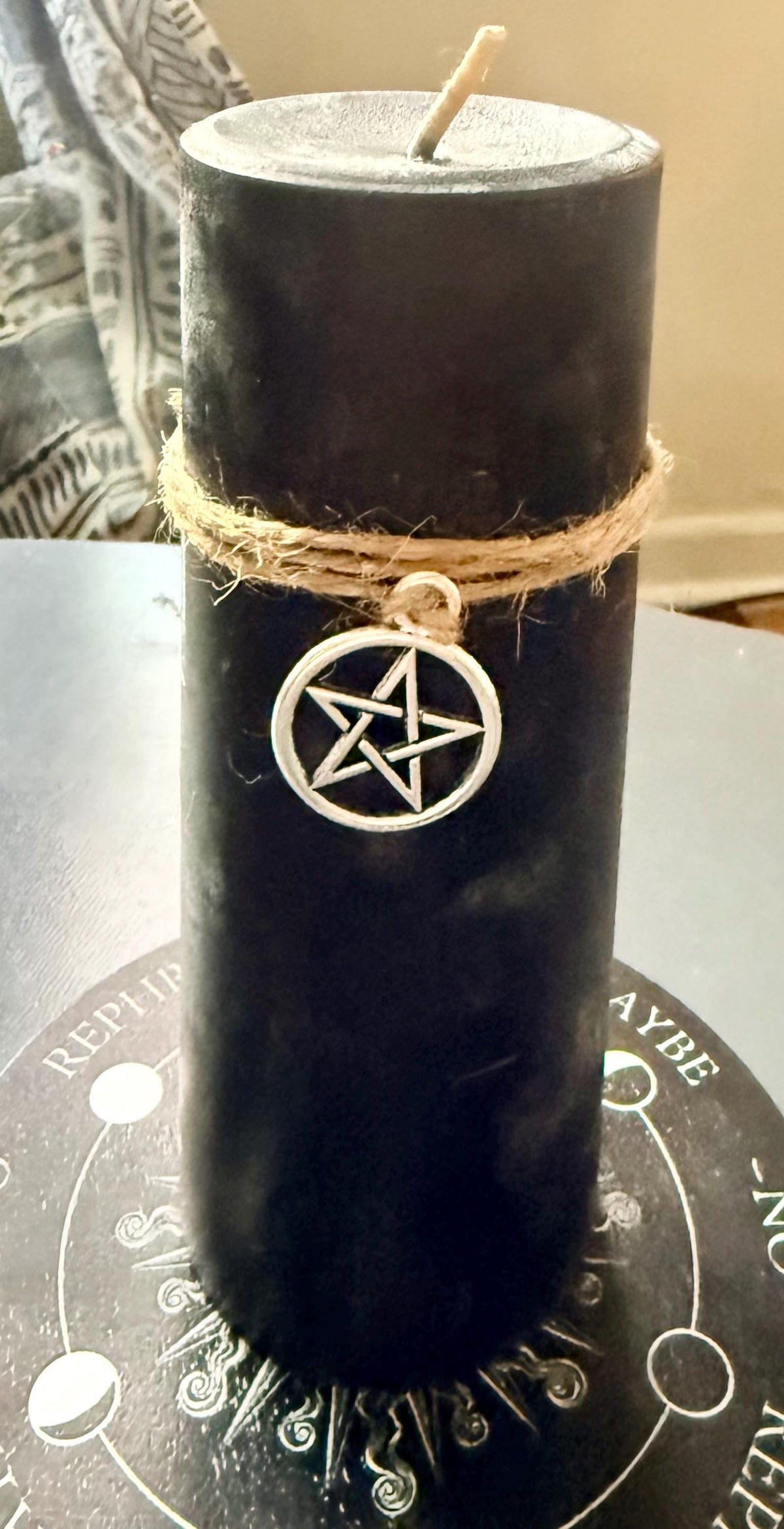 Goddess Hekate Devotional Altar Bundle with Witch’s Rosary, Pendulum , and Black Beeswax Pillar Candle.