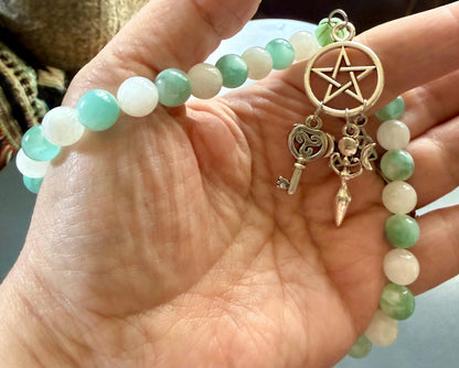 Mala Inspired Witch or Pagan Prayer Beads with Angelite and Moonstone.