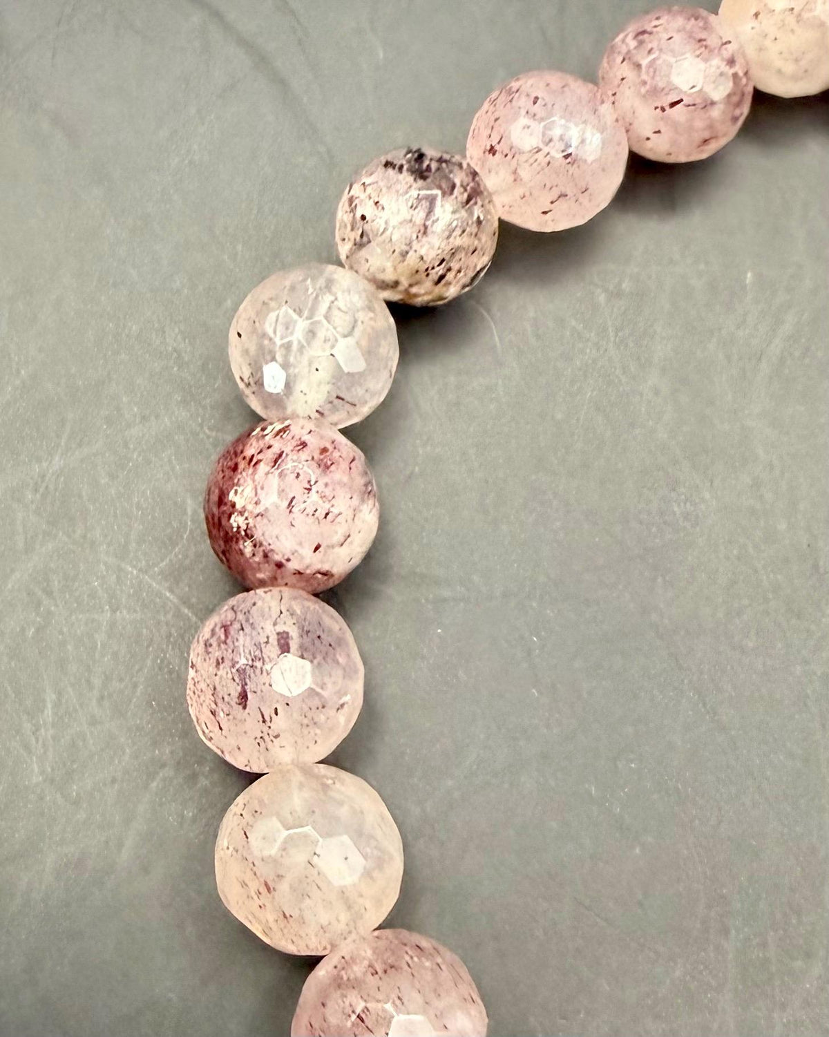 Strawberry Quartz Gemstone Stretch Bracelet with Heart Charm.