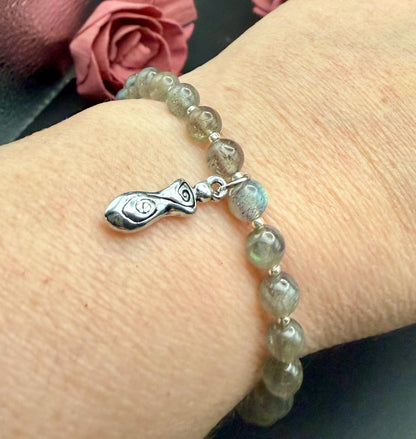 Labradorite Stretch Bracelet with Spiral Goddess Charm.
