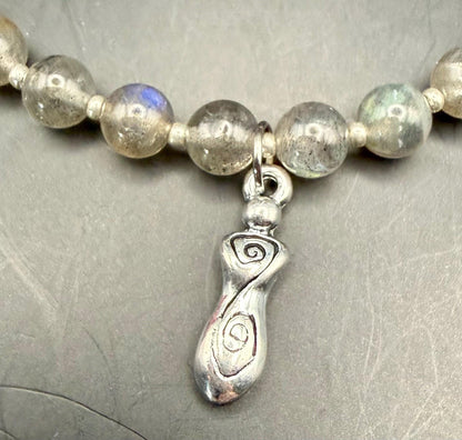 Labradorite Stretch Bracelet with Spiral Goddess Charm.