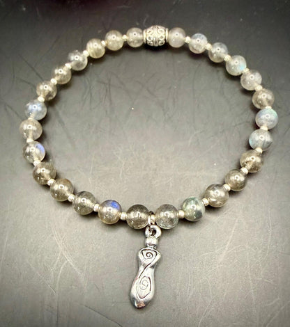 Labradorite Stretch Bracelet with Spiral Goddess Charm.