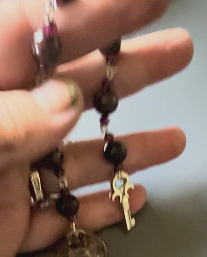 Handmade Garnet Point Pendulum with Obsidian and Garnet Beads.