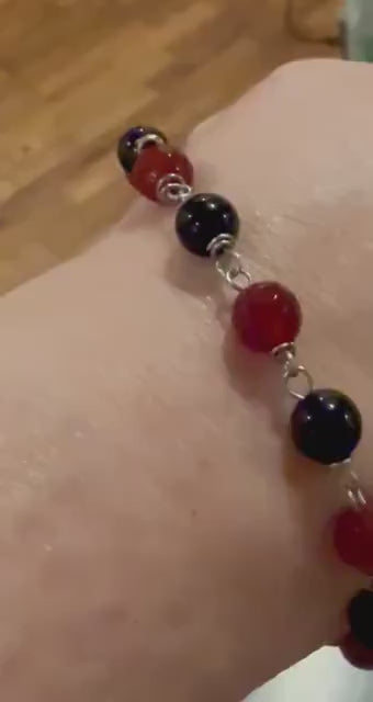 Witch’s Rosary with Carnelian, Obsidian, and Raven Charm.