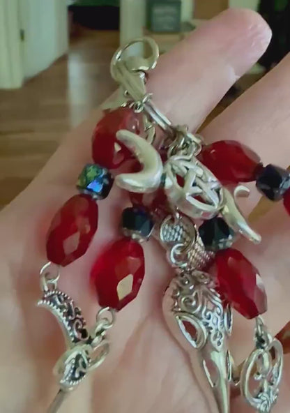 The Morrigan Keychain Bag Charm with Iridescent Glass Beads.