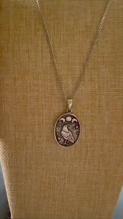 Raven’s Moon Pewter Pendant Chain Necklace.