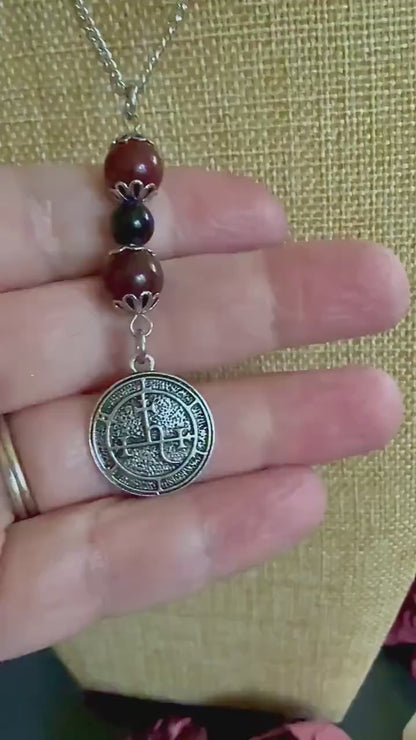 Lilith Sigil Necklace with Red Brecciated Jasper, and Obsidian Beads.