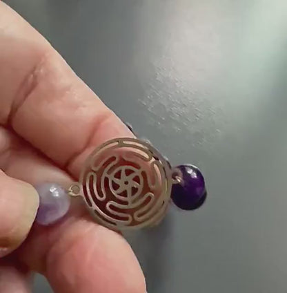 Hekate’s Wheel Strophalos Devotional Bracelet with Amethyst and Black Obsidian Gemstones.