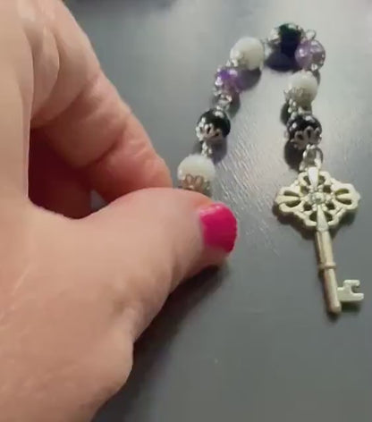 Goddess Hecate Devotional and Prayer Beads:  Amethyst, Obsidian, Moonstone, Moon and Key Charm.