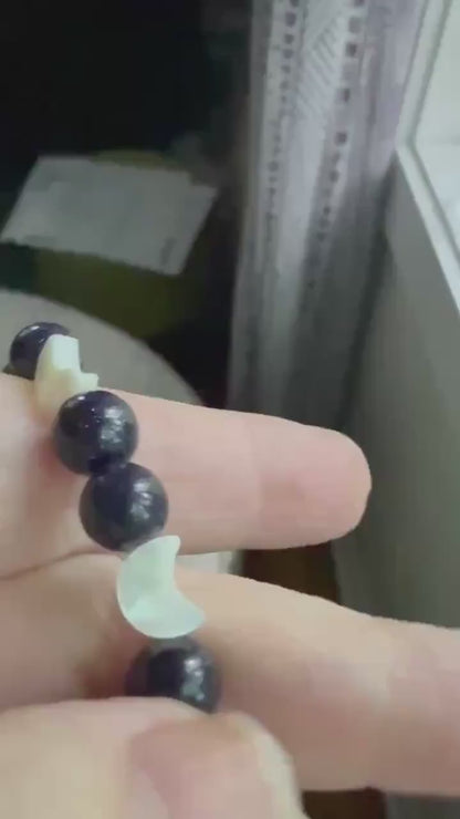 Blue Sandstone and Crescent Moon Nyx Devotional Beaded Bracelet.