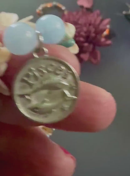 Pisces Zodiac Bracelet with Aquamarine and Shell Beads.
