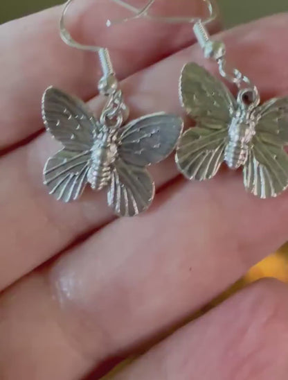 Silver Butterfly Earrings with Sterling Silver Hooks.