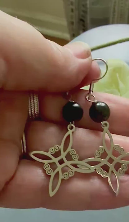 Witches Knot Earrings with Black Obsidian Beads.