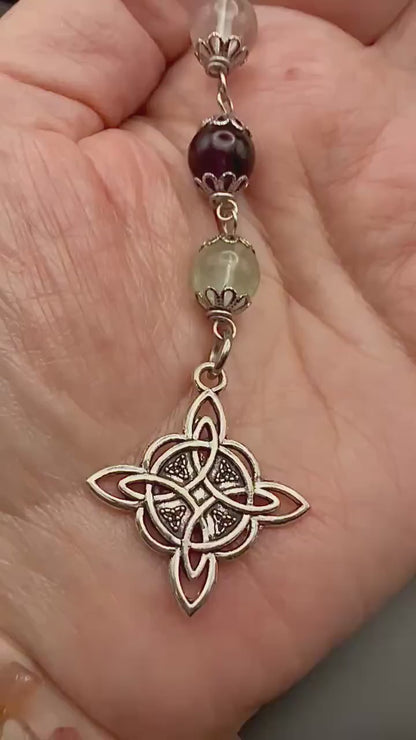 Rainbow Flourite Pagan or Witchcraft Prayer Beads with Goddess and Crescent Moon Charm.